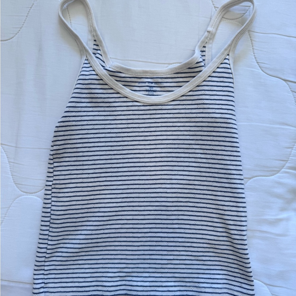 Brandy Melville White and Gray Fitted Sleeveless Camisole